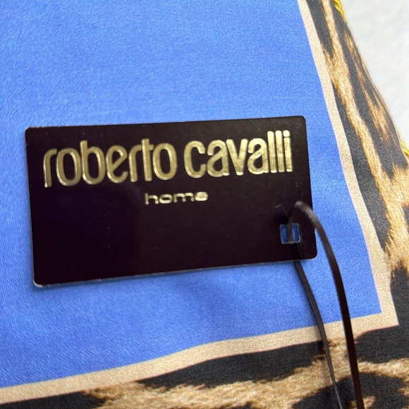 ROBERTO CAVALLI NWT NEW TAG XLARGE BLUE GOLD BLACK LEOPARD ACCENT THROW PILLOW - Picture 3 of 15
